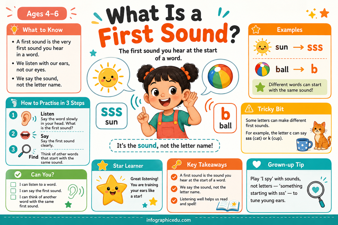 What Is a First Sound phonics infographic for children from Edhed Learning