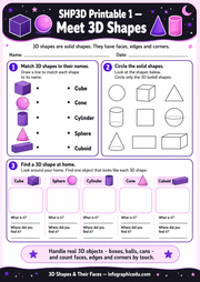 Meet 3D Shapes printable worksheet for children
