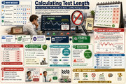 Infographic on calculating test length with various charts, graphs, and text.