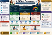 Infographic on A/B test outcomes with various charts and text