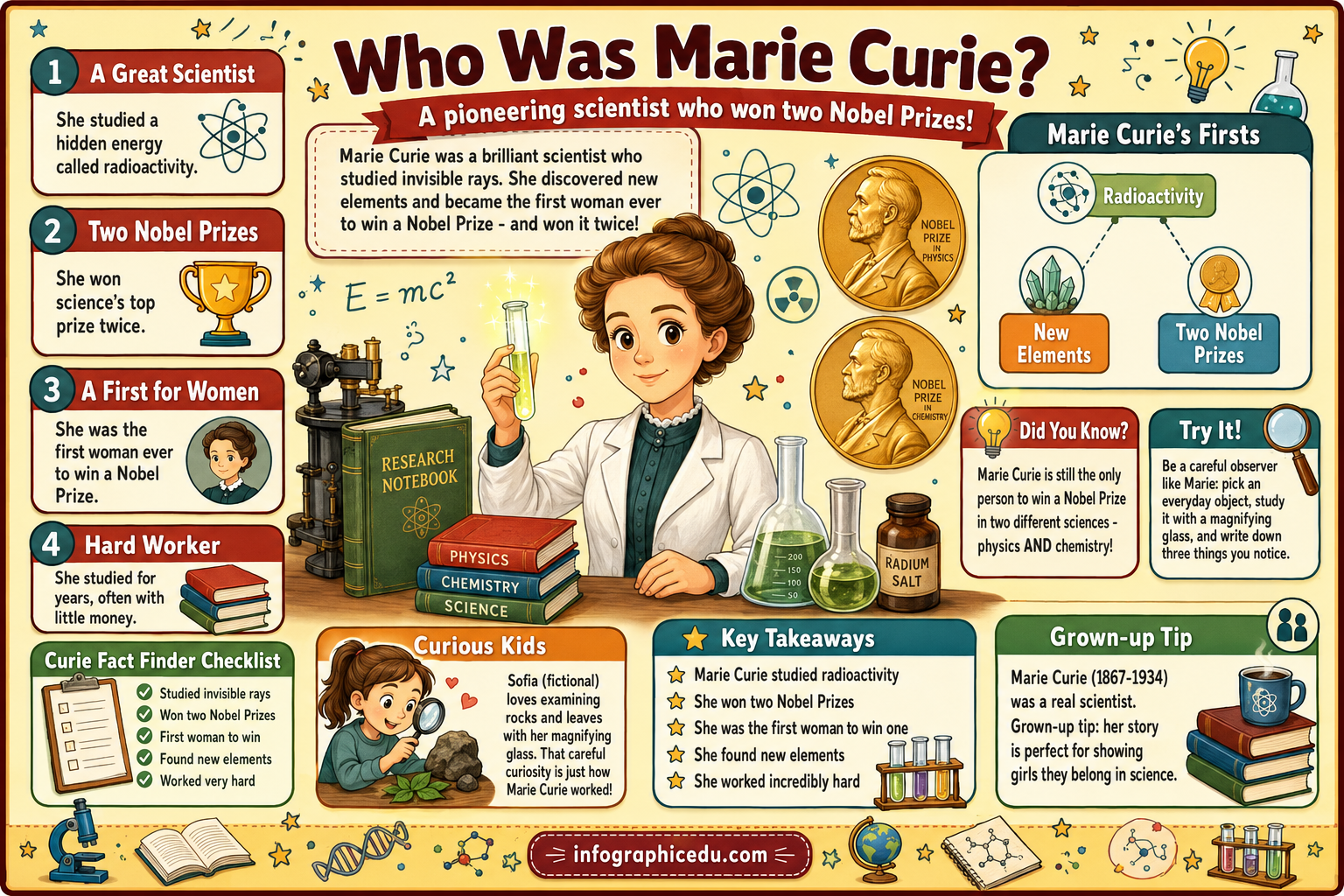 Marie Curie for Kids infographic lesson preview from Infographic EDU