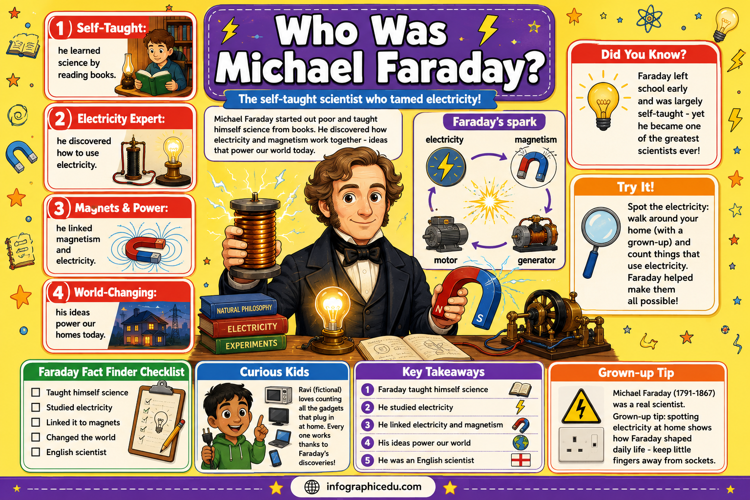 Michael Faraday for Kids infographic lesson preview from Infographic EDU