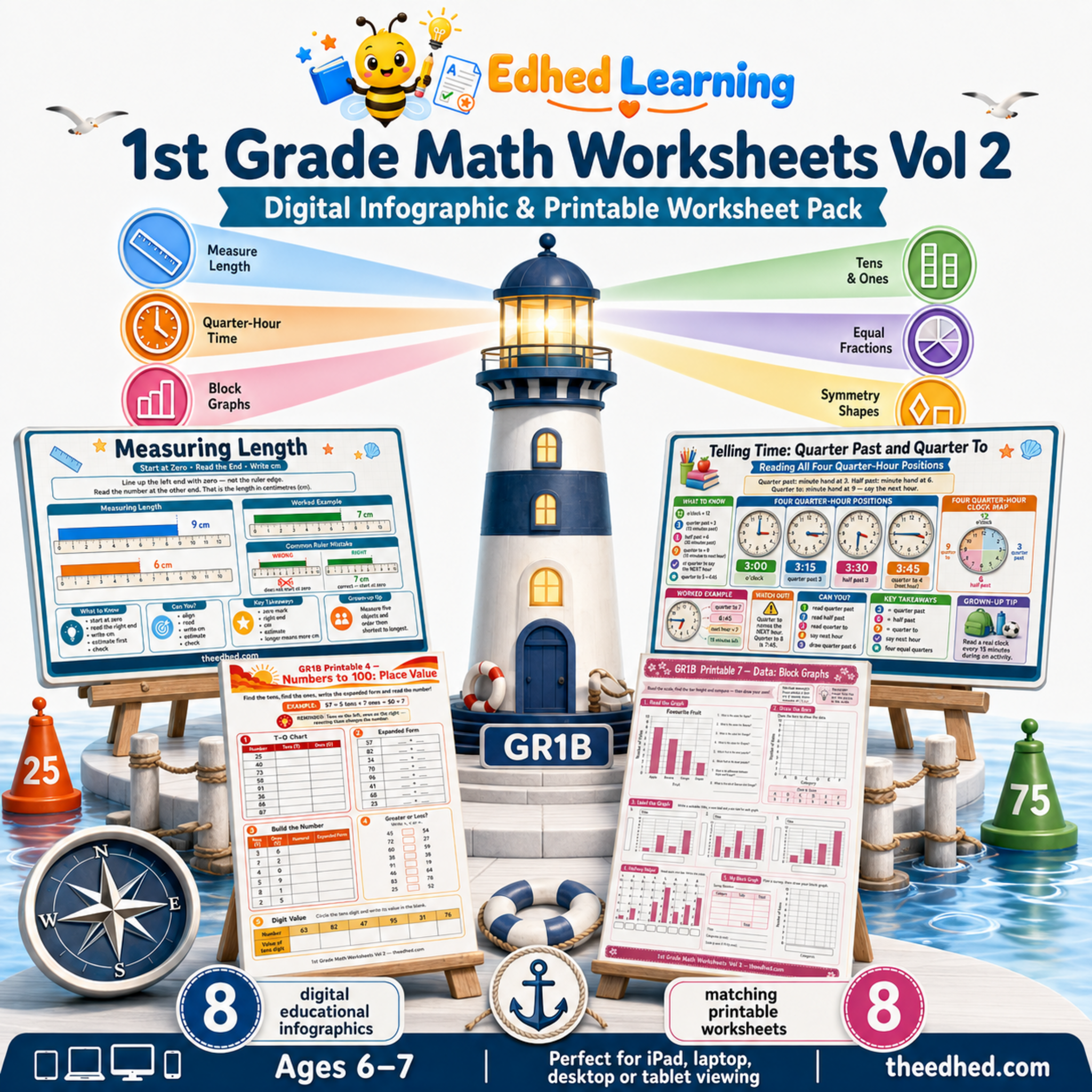 1st Grade Math Worksheets Vol 2 digital course and printable worksheet pack for ages 6–7