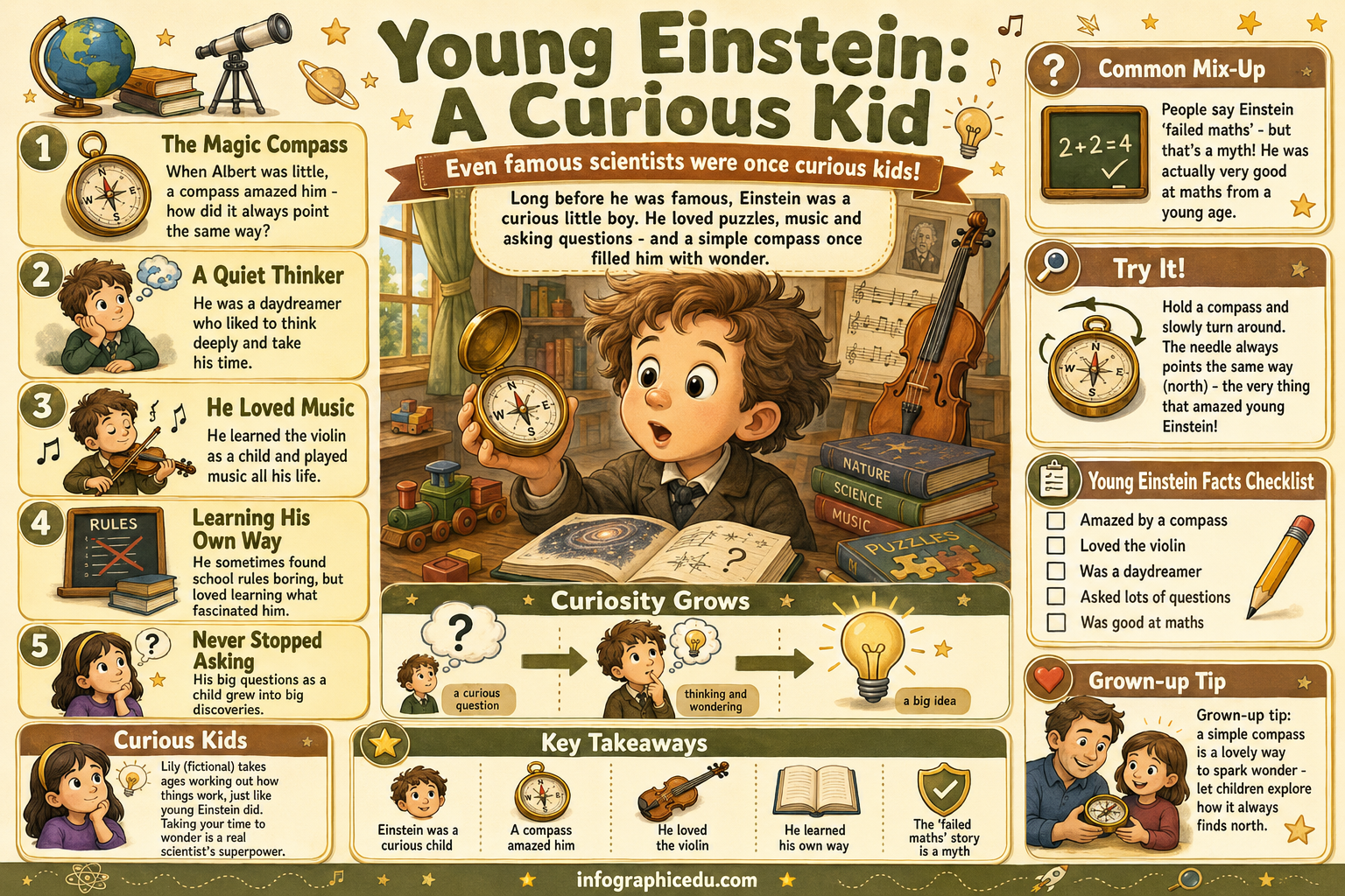 Albert Einstein for Kids infographic lesson preview from Infographic EDU