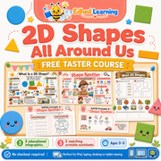 FREE 2D Shapes All Around Us 3-lesson taster course with 3 infographics and 3 printable worksheets for ages 3 to 5