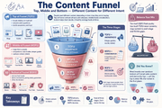 Infographic on the content funnel with stages and key takeaways.