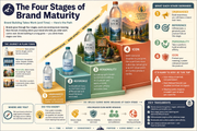 Infographic titled 'The Four Stages of Brand Maturity' with branding examples and stages explained.