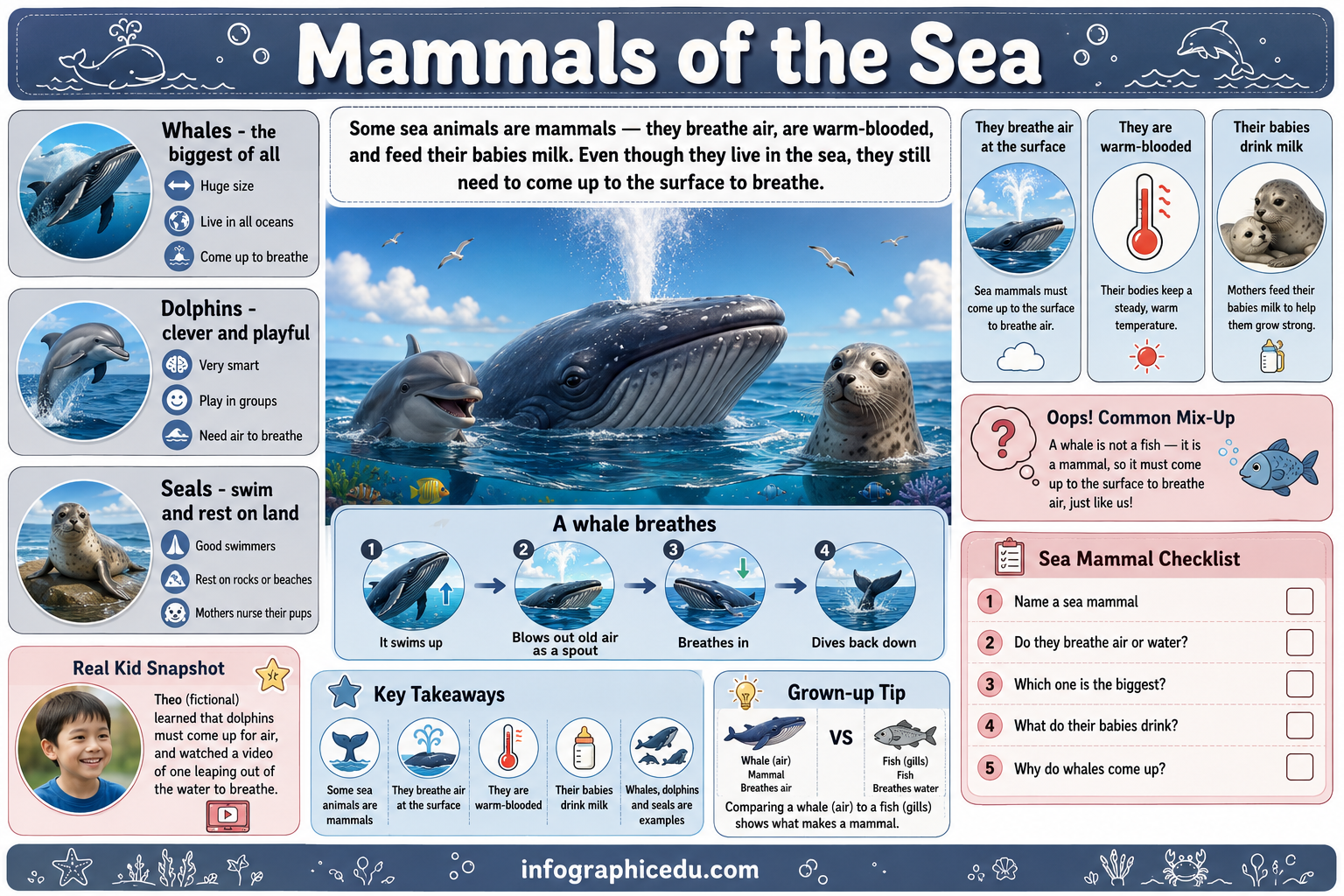 Ocean Animals & The Big Blue Ocean for Kids infographic lesson preview from Infographic EDU