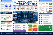 Infographic explaining how CPMs work in Meta Ads with various sections and visual elements.