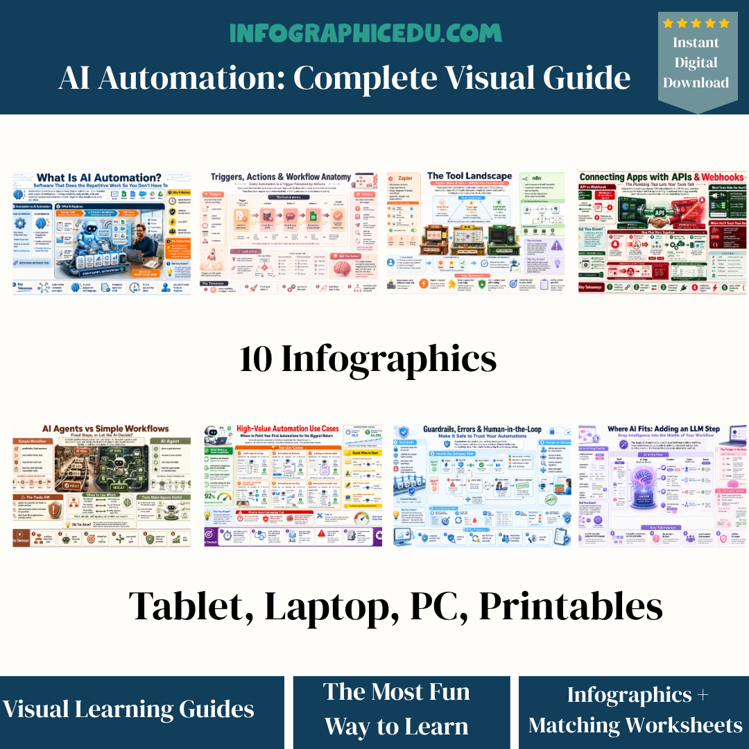 AI Automation Explained visual infographic course cover from Infographic EDU