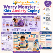 Worry Monster – Kids Anxiety Coping Digital Infographic Course & Printable Worksheet Pack