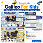 Galileo for Kids digital infographic course and printable planner pack cover from Infographic EDU