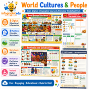 World Cultures & People for Kids digital infographic course and printable worksheet pack cover from Infographic EDU