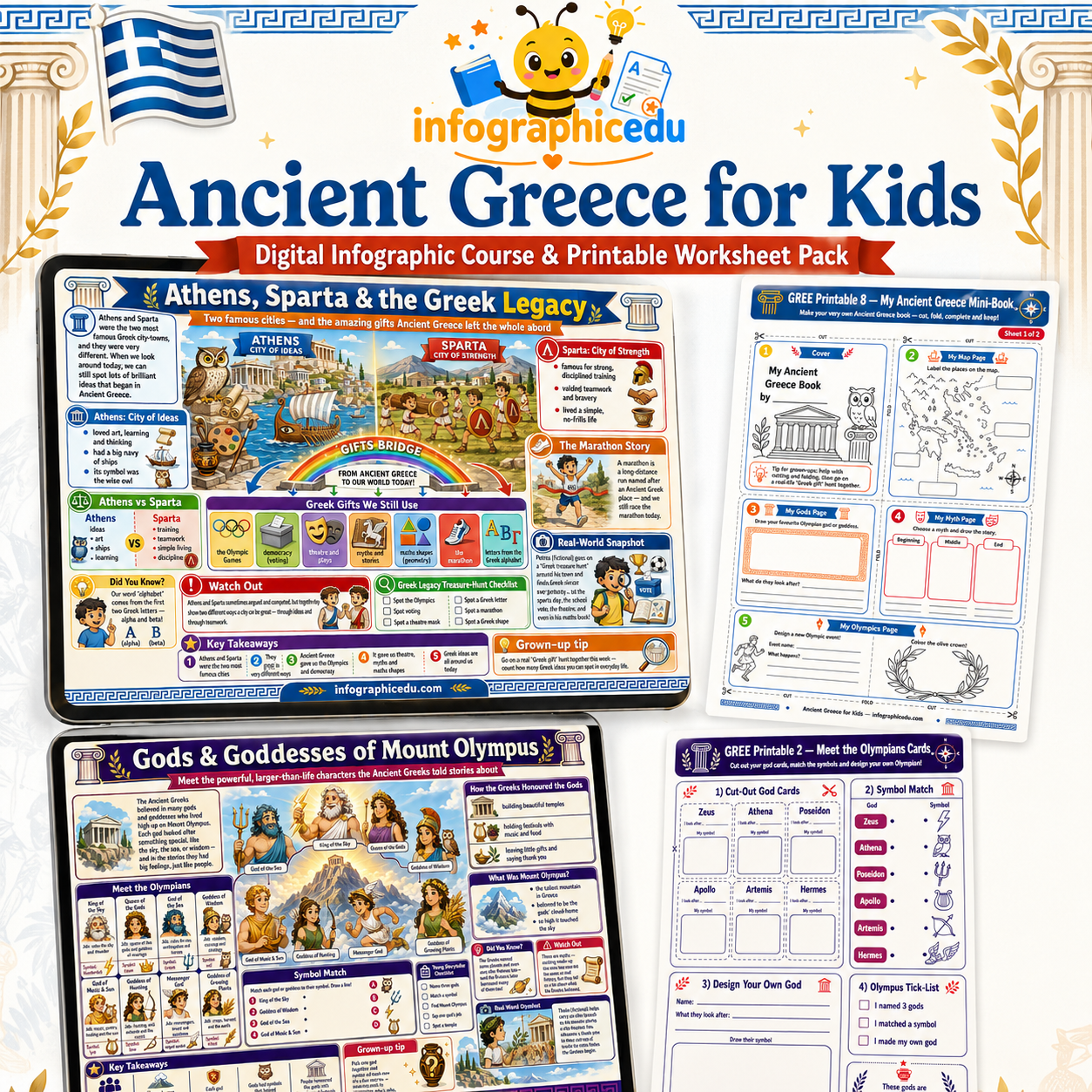 Ancient Greece for Kids – Digital Infographic Course & Printable Worksheet Pack