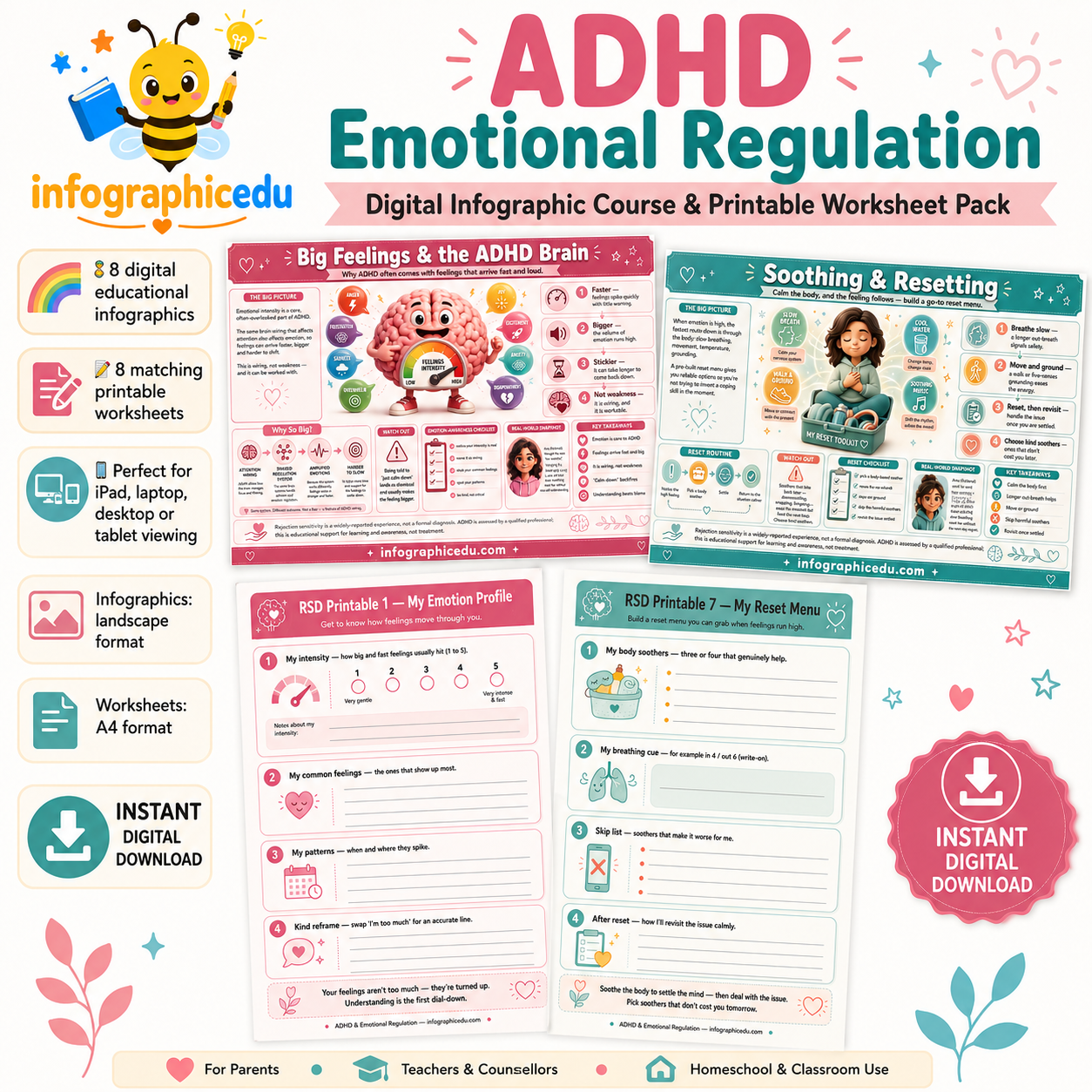 ADHD Emotional Regulation – Digital Infographic Course & Printable Worksheet Pack