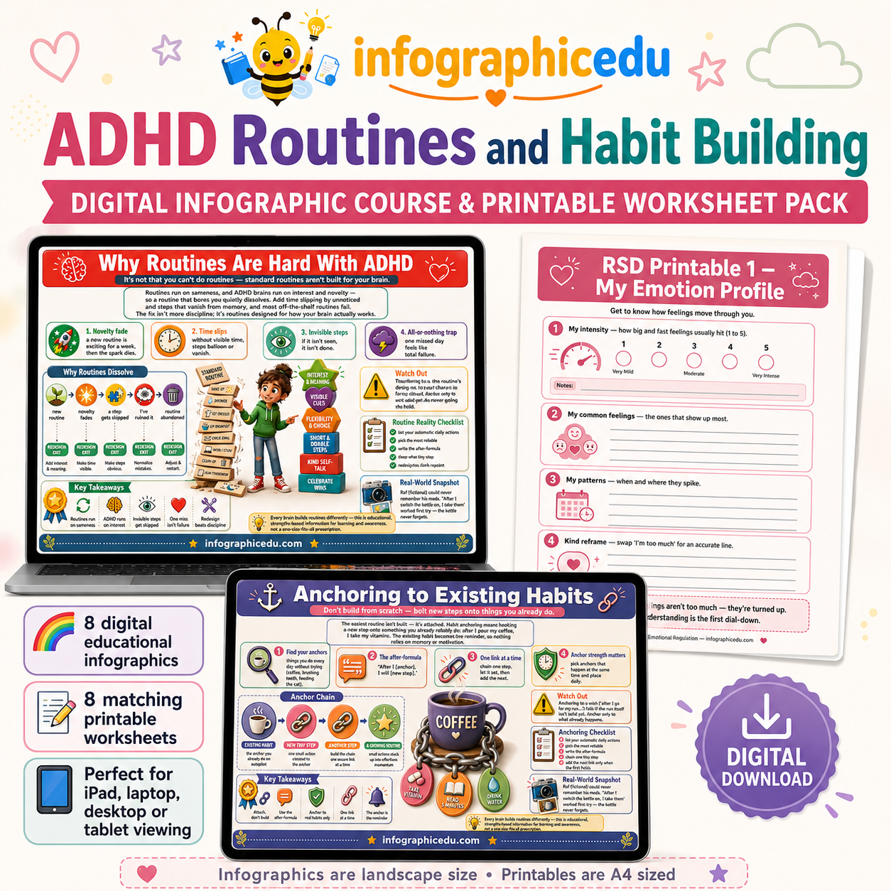 ADHD Routines & Habit Building – Digital Infographic Course & Printable Worksheet Pack