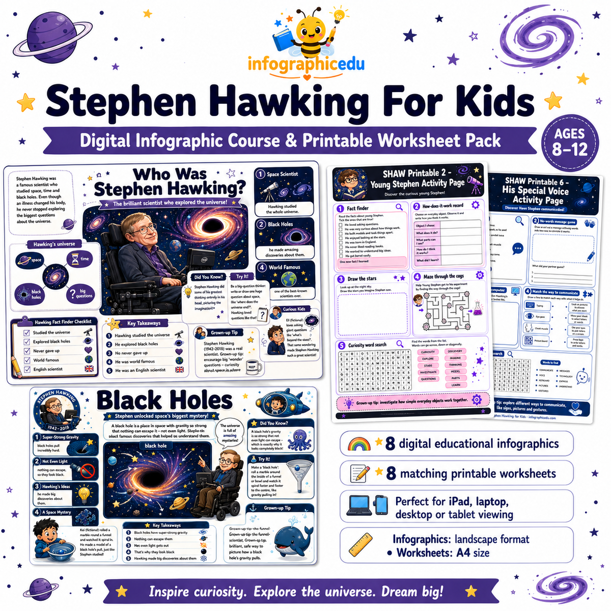 Stephen Hawking - Digital Infographic Course & Printable Planner Pack