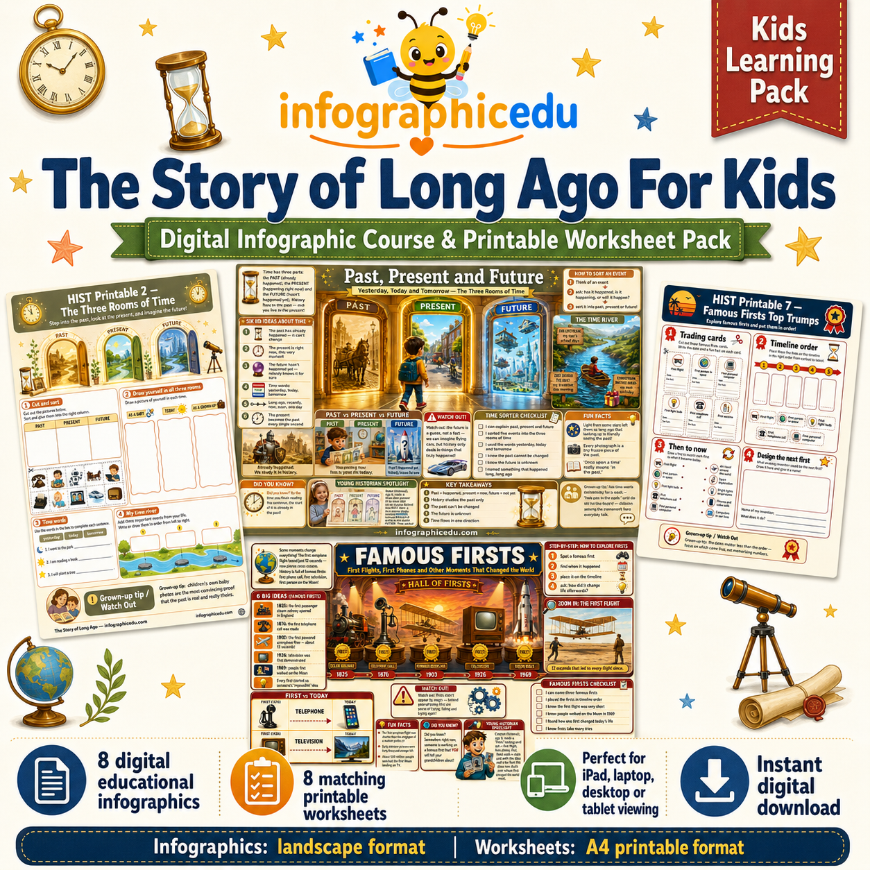 The Story of Long Ago For Kids  – Digital Infographic Course & Printable Worksheet Pack
