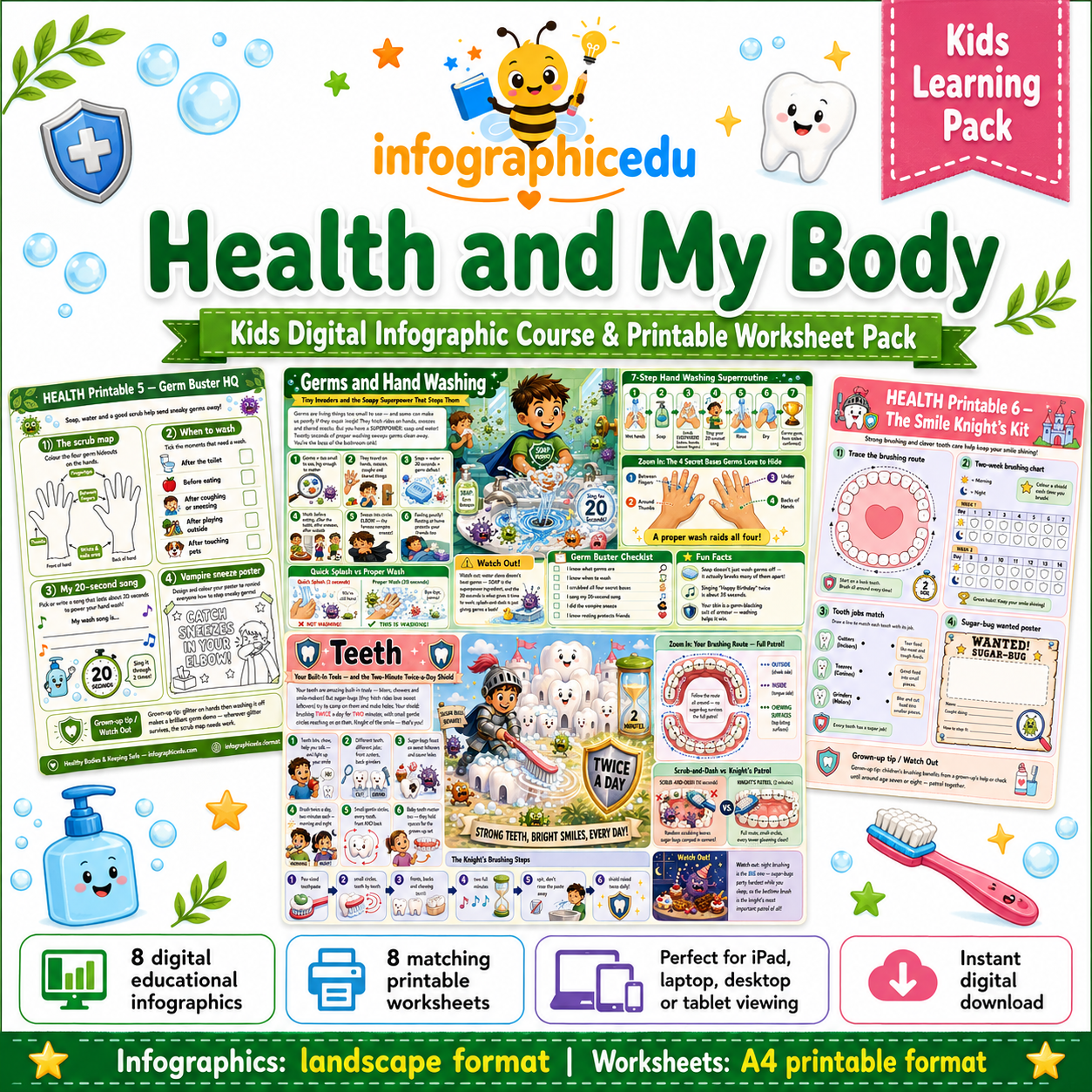 Health & My Body – Kids Digital Infographic Course & Printable Worksheet Pack