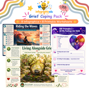 Grief Coping Pack digital infographic course and printable worksheet pack cover from Infographic EDU