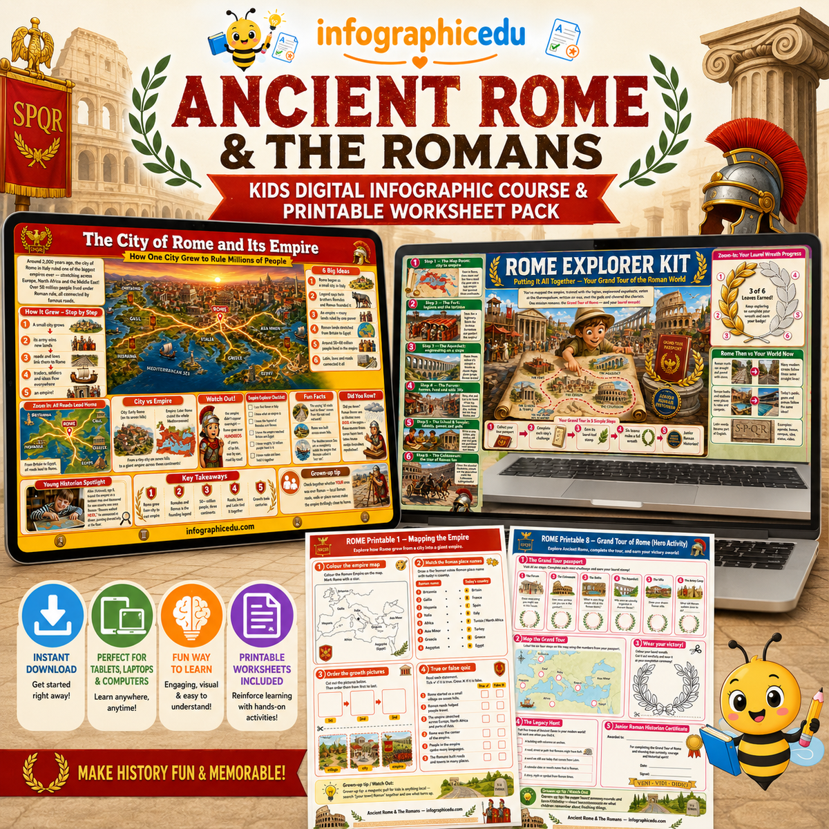 Ancient Rome & The Romans – Kids Digital Infographic Course & Printable Worksheet Pack