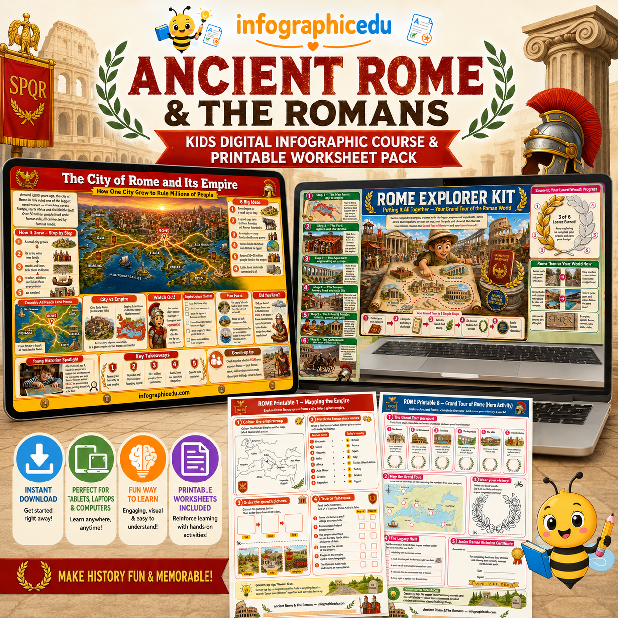 Ancient Rome & The Romans – Kids Digital Infographic Course & Printable Worksheet Pack