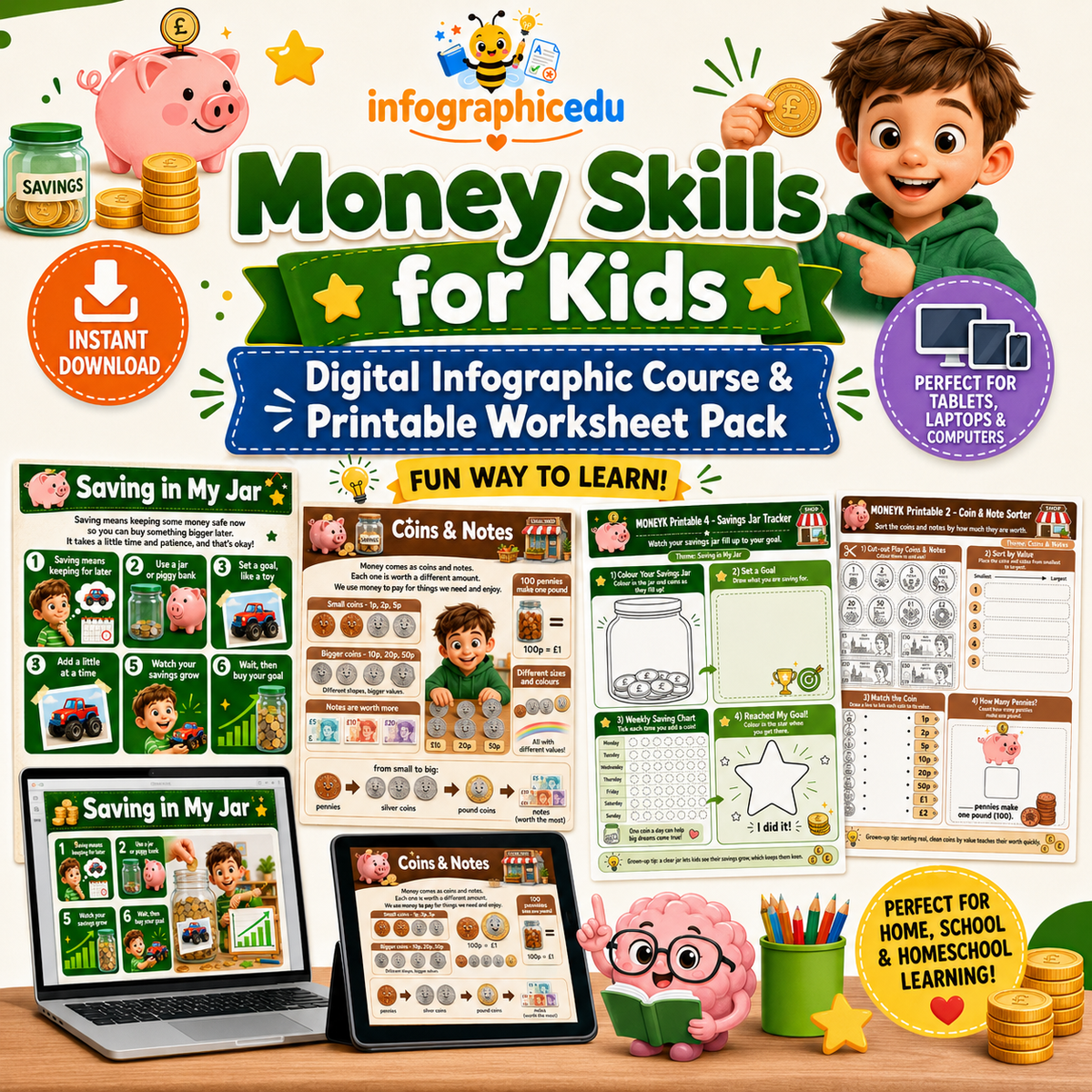 Money Skills for Kids – Digital Infographic Course & Printable Worksheet Pack