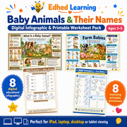 Baby Animals & Their Names – Digital Infographic & Printable Worksheet Pack for ages 3–5