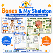 Bones & My Skeleton digital infographic and printable worksheet pack for ages 5 to 7