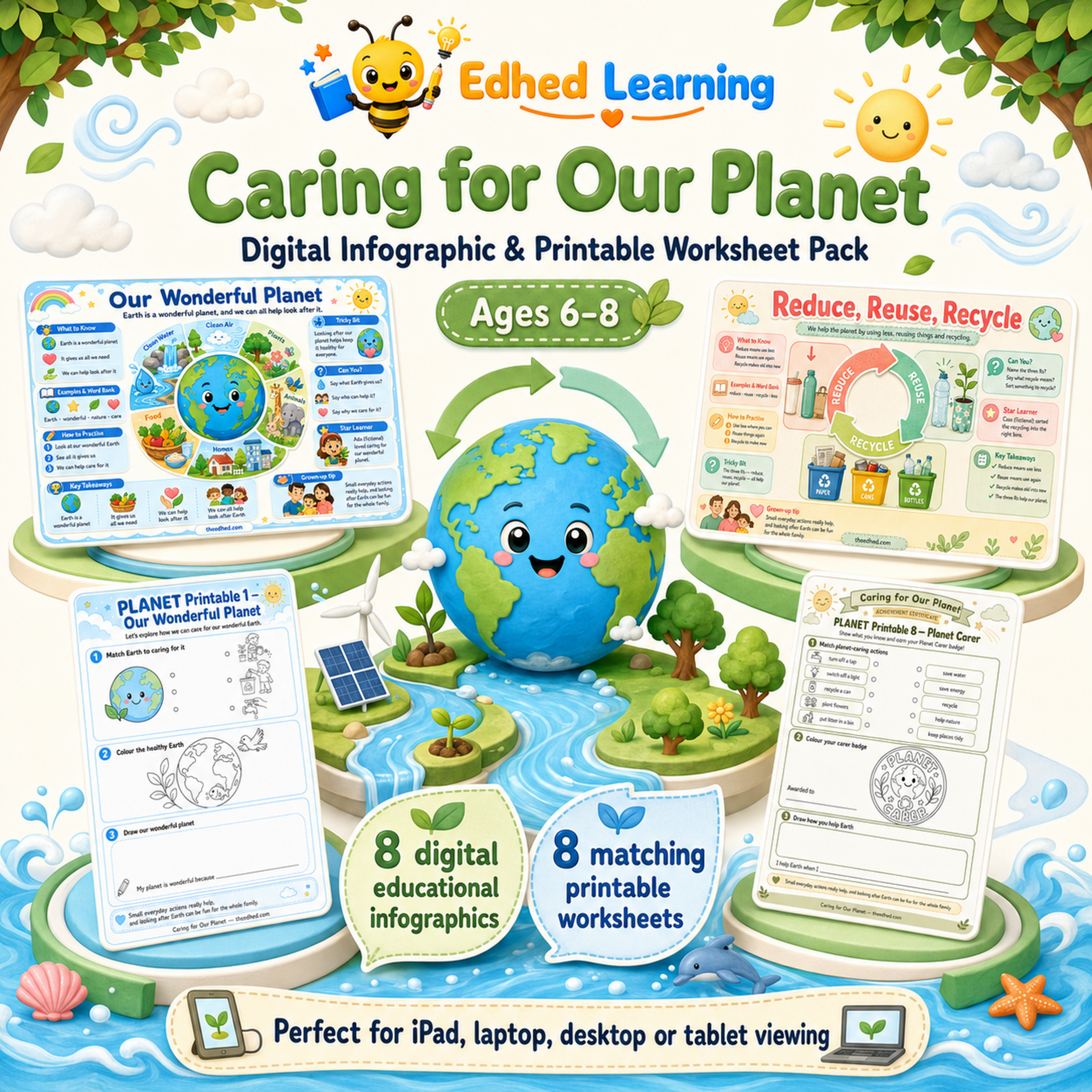 Caring for Our Planet digital course and printable worksheet pack for ages 6 to 8