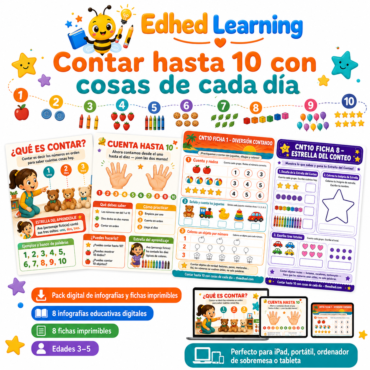 Contar hasta 10 con cosas de cada día — curso digital en español