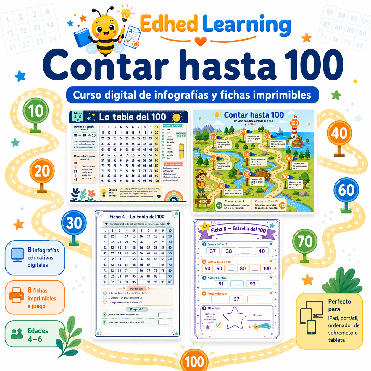 Contar hasta 100 - curso digital de matemáticas en español para edades de 4 a 6 años