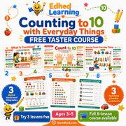 Counting to 10 free taster course with 3 infographics and 3 printable worksheets for ages 3 to 5