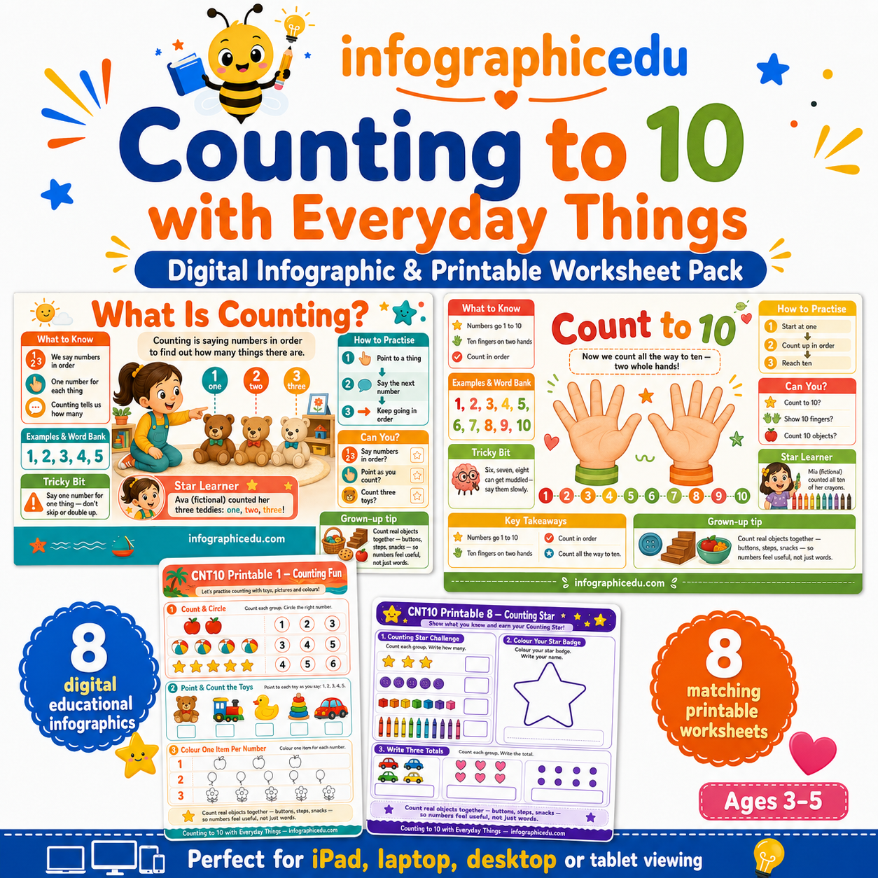 Counting to 10 with Everyday Things digital infographic and printable worksheet pack cover