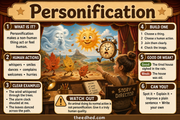 Personification Grade 3 creative writing infographic with examples for ages 8 to 9