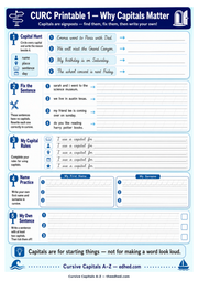 Why Capitals Matter A4 cursive handwriting practice worksheet