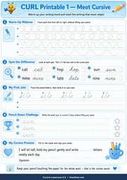 Meet Cursive printable tracing and handwriting worksheet for children ages 6 to 9