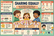 Sharing Equally division infographic using fair shares for children aged 7 to 9