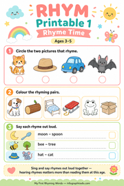Rhyming Words worksheet 1 preview from the early literacy foundations bundle