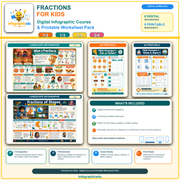 Fractions for Kids digital infographic course and printable worksheet pack cover from Infographic EDU