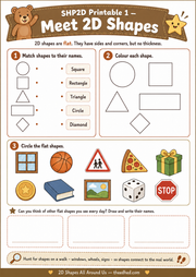 Free Meet 2D Shapes printable worksheet for ages 3 to 5