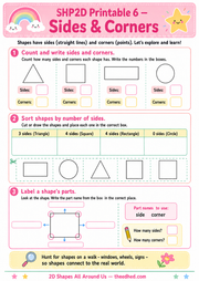 Free Sides and Corners printable 2D shapes worksheet for ages 3 to 5