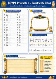 Secret Scribe School free printable hieroglyphics worksheet for children