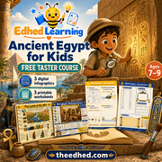 FREE Ancient Egypt for Kids taster course with 3 infographics and 3 printable worksheets for ages 7 to 9