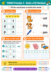 Free Build a CVC Word printable phonics worksheet