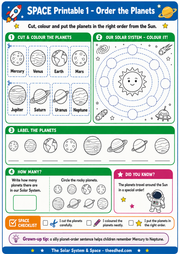 Free Order the Planets printable worksheet for ages 6 to 8