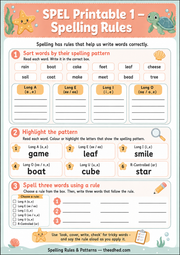 Free Spelling Rules printable worksheet for ages 7 to 9