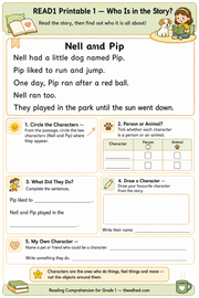 Grade 1 reading printable worksheet - Who Is in the Story | Grades 1–5 Reading Comprehension Mastery BUNDLE