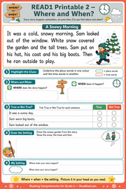 Grade 1 reading printable worksheet - Where and When | Grades 1–5 Reading Comprehension Mastery BUNDLE