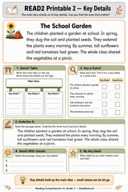 Grade 2 reading printable worksheet - Key Details | Grades 1–5 Reading Comprehension Mastery BUNDLE